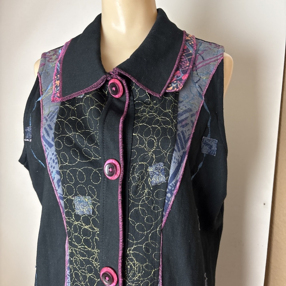 Parsley & Sage Vest Size Large Black Multi Patchwork artsy boho art to wear - Picture 3 of 9